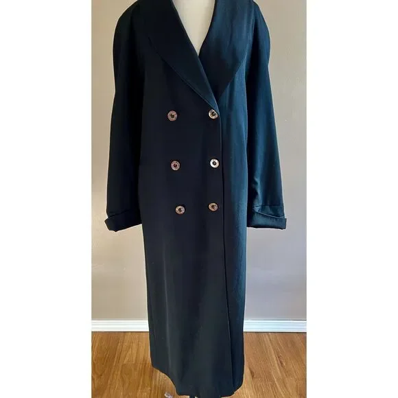 Jones New York black double breasted wool trench coat. L/XL - Picture 1 of 9